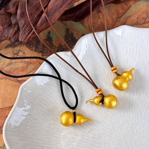 Sand Gold Gourd Pendant Necklace New Chinese Style Matte Finish Woven Cord Adjustable Long Neckwear Men Women Jewelry