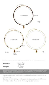 Detailed size specifications for tiger eye stone necklaces including length and pendant dimensions