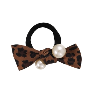 Vintage Haargummi mit Leopardenmuster Schleife und großen weißen Perlen für Damen