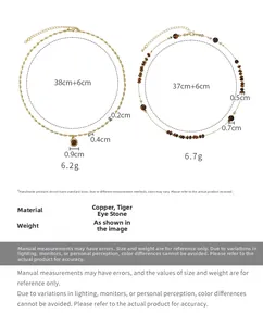 Detailed size specifications for double-layer tiger eye stone necklace with gold chain