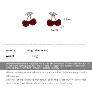Detailed specs of velvet cherry earrings with size dimensions and weight info