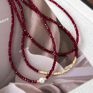 Vintage Elegant Artificial Crystal Beaded Necklace With Faux Artificial Pearl Gold Alloy Spacers For Women Daily Party Jewelry