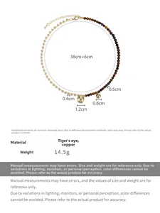 Detail view of tiger eye stone necklace with gold copper beads and lobster clasp dimensions