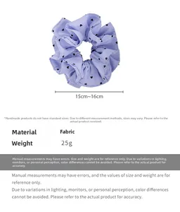 Blue striped scrunchie with heart patterns, 15-16cm diameter and 25g weight details