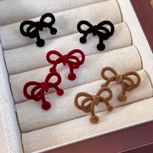 Vintage velvet bow earrings set in black, burgundy and brown with pearl drops
