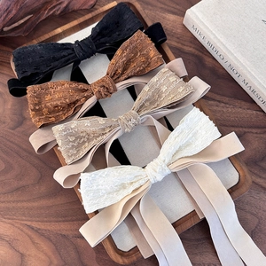 Hepburn Style Bow Ribbon Hair Clip Vintage Elegant Low Ponytail Fabric Spring Clip Women French Aesthetic Hair Accessories