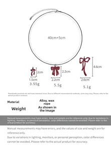 Detailed dimension guide for red bow pendant necklace with black wax cord measurements