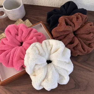 Oversized Plush Scrunchies For Women Gentle Soft Knitted Fabric Hair Tie Large Ponytail Holder Solid Color Winter Hair Accessories