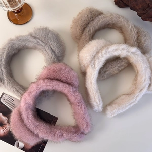 Serre-têtes en peluche épaisse avec oreilles de chat en gris, rose, beige et camel