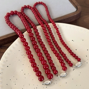 Collier en Perles de Verre Rondes Rouge Ankora Style Chinois Vintage Poli Simple Ras du Cou Perlé avec Fermoir Yuanbao Bijoux pour Femmes