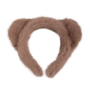 Serre-tête oreilles de chat en peluche marron avec texture douce en fausse fourrure