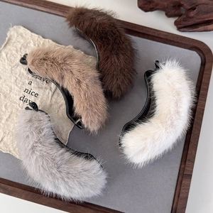 Women Autumn Winter Plush Banana Hair Clip Soft Faux Fur Vertical Hair Claw Sweet Elegant Handmade Hair Accessories