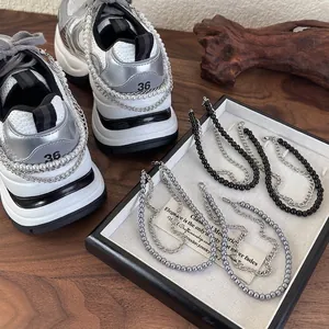 Double Layer Shoe Decoration Chains Imitation Artificial Pearl Alloy Links Trendy Versatile Sneaker Charms Accessories For Boots