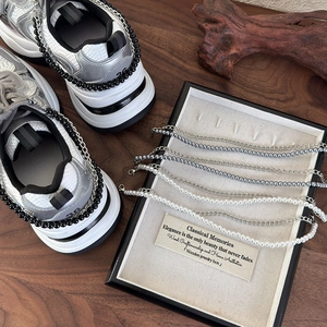 Double-layer colorful pearl shoe chain charms and metal chains for sneakers decoration