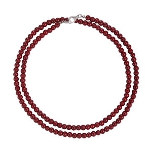 Élégant collier de perles rouge foncé à double couche avec fermoir ovale en argent