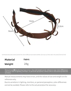Detailed size view of a brown satin headband with multiple decorative bows and 2.2cm width