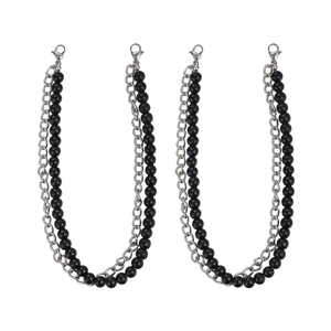 Stylish double-layer sneaker shoe charms with black faux pearls and silver metal chains