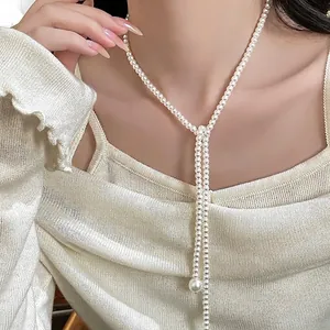 Long Artificial Pearl Necklace Imitation Artificial Pearl Lariat Style Y-Shaped Sweater Chain Elegant Layered Versatile Jewelry For Women