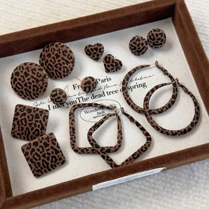 Retro velvet leopard print geometric earrings set with various shapes for women