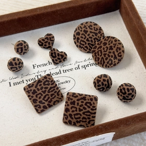 Vintage leopard print flocking geometric earring set including heart and round shapes