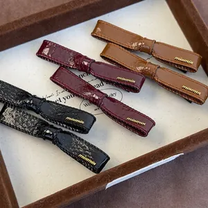Bow Hair Clip Faux Leather Patent Leather Duckbill Clip Side Bangs Hairpin For Women Girls Vintage Korean Style Handmade