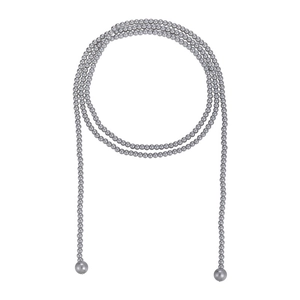 Elegant long grey pearl sweater necklace with large bead pendants for women layering