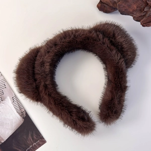 Serre-tête oreilles de chat mignon en peluche marron foncé en fausse fourrure douce
