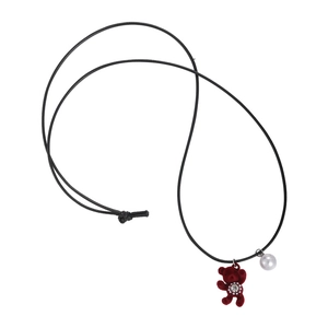 Collier mignon avec pendentif ours floqué marron et perle blanche sur cordon ajustable