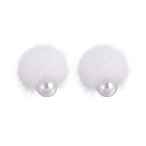 Winter white fluffy pom pom earrings with elegant pearls for a sweet aesthetic look