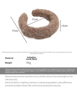 Brown fuzzy faux lamb wool headband detailing dimensions 17cm and weight 40g