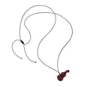 Collier vintage de style chinois avec pendentif gourde en bois et cordon noir réglable