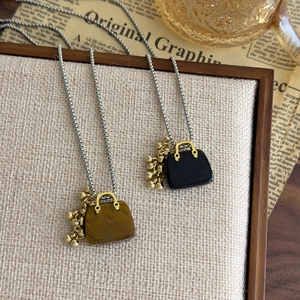 Tiger eye and obsidian handbag pendant necklace with silver chain for women