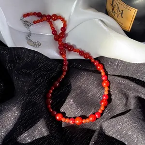 Collier de Perles en Agate Rouge de Nouveau Style Chinois pour Femmes Élégant Collier de Pierres Cadeau de Bijoux