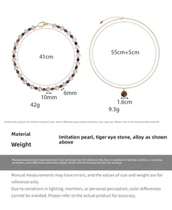 Guide des tailles pour collier en œil de tigre et perles avec détails de longueur et poids