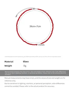 Detail view of red crystal bead necklace featuring 39cm length and 7cm extension chain