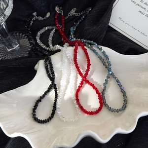 Colorful crystal beaded necklaces with triangular glass beads and silver extension chain