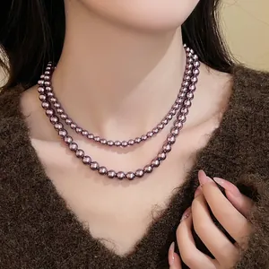 Collana di Künstliche Perle Viola Lusso Vintage Francese per Donna Elegante Girocollo in Künstliche Perle di Vetro con Chiusura in Lega Catena Regolabile Gioielli di Moda