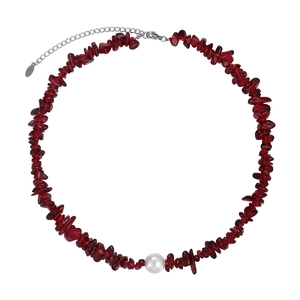 Collier de perles bordeaux vintage et perle blanche avec chaîne ajustable en argent