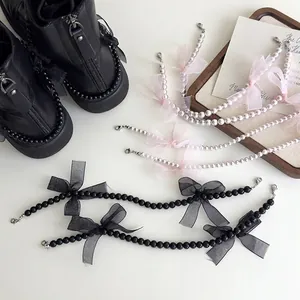 Décoration Élégante de Chaîne de Chaussures à Nœud en Maille et Künstliche Perles pour Bottes de Femme Fermoir Mousqueton
