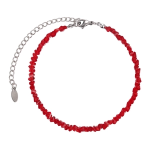 Handmade red faceted crystal beaded bracelet with adjustable silver lobster clasp chain