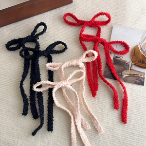 Dolce Fermaglio per Capelli a Fiocco in Peluche Con Nastro Lungo Clip a Becco d'Anatra Elegante Accessori per Capelli Donna Rosso