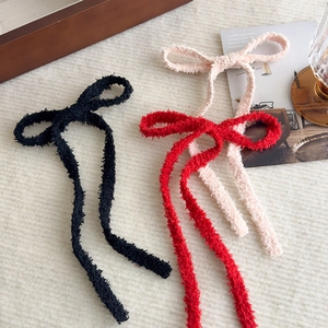 Fermagli per capelli a fiocco in peluche con nastri lunghi nero, rosso e rosa