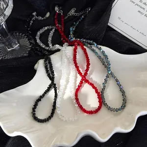 INS Style Triangle Glass Crystal Beaded Necklace For Women Elegant Fashion Choker Adjustable Neck Jewelry Party Accessory