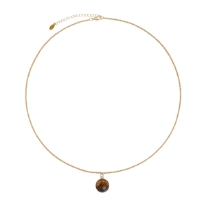 Collier avec pendentif oeil de tigre, chaîne à vagues dorée et fermoir ajustable