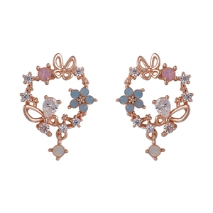 Elegant rose gold butterfly and flower hollow earrings with colorful zircon crystals