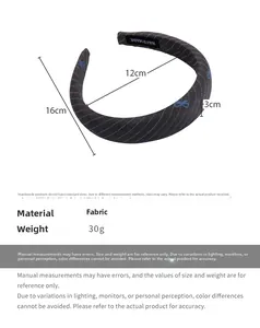Detailed view of blue striped fabric headband with dimensions and handmade label