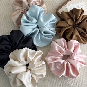 Elegant satin silk scrunchies set in six lustrous colors for high ponytail hairstyles