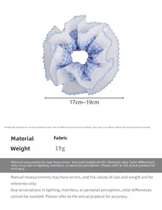 Detalle de coletero de cuadros azules con encaje blanco y dimensiones de 17cm a 19cm