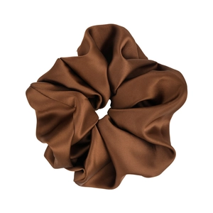 Glossy chocolate brown oversized satin hair scrunchie with a silk-like finish and soft folds