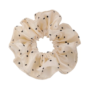 Chouchou à pois style français en satin de soie beige pour coiffure féminine